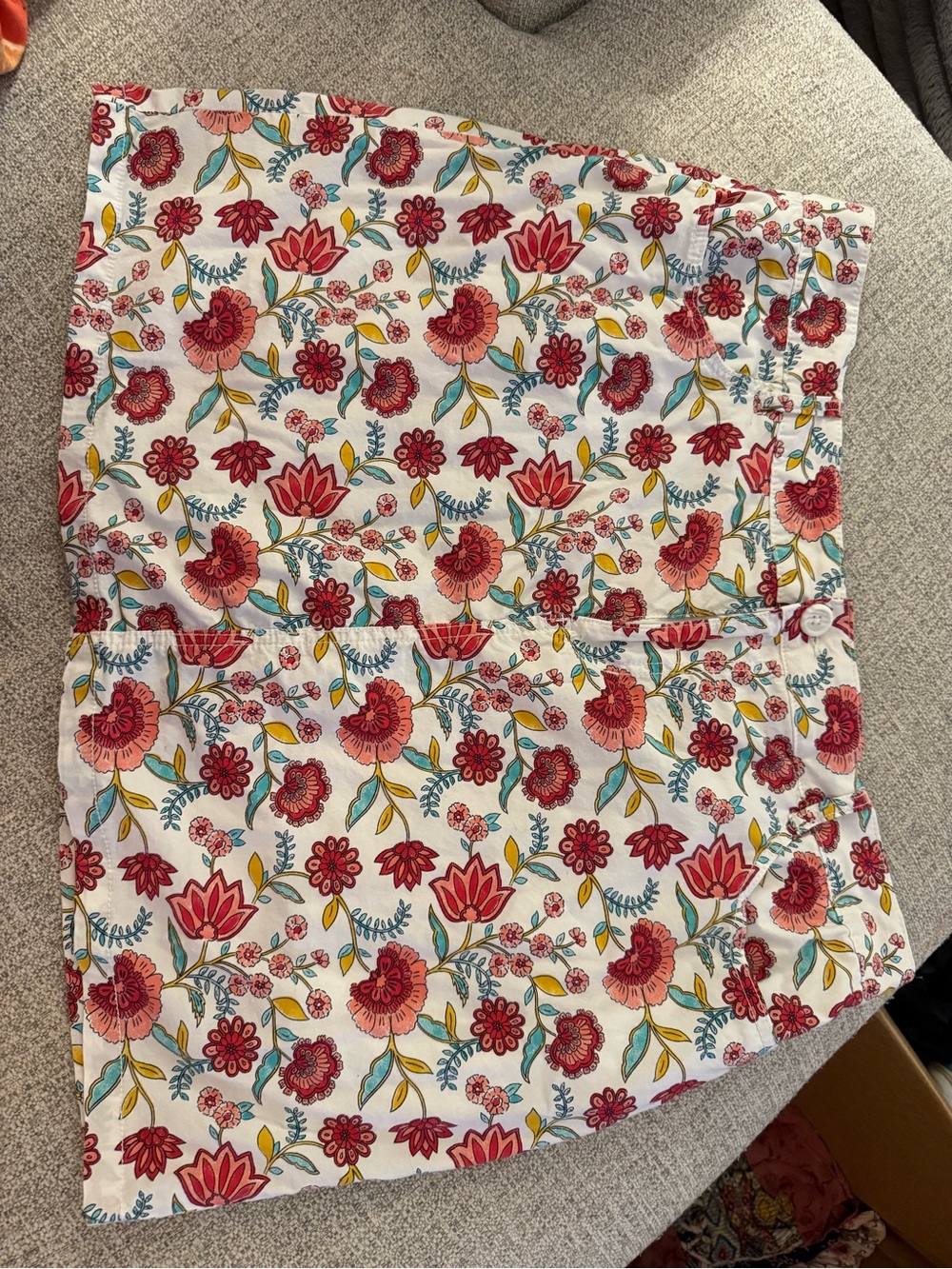 St. John's Bay White Cotton Skirt with Red Floral Print